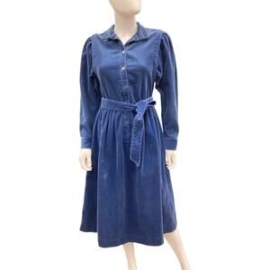 Vintage Laura Ashley Dress Women’s SZ M Corduroy Made In Ireland Blue Beautiful